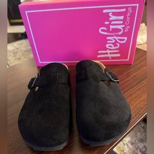 Corkys “One For The Books” Black Mules Excellent Like New Size 7